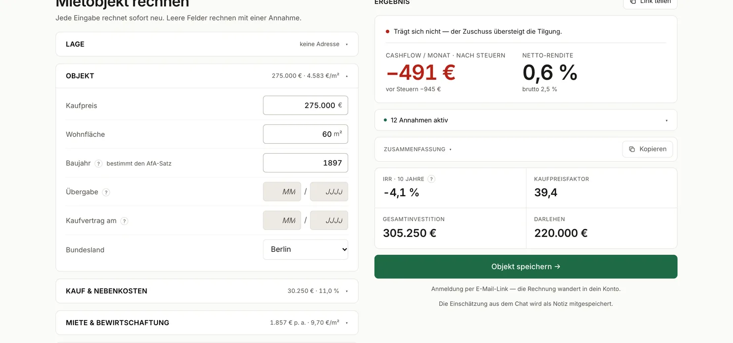 Der Rechner, wie der Link ihn öffnet.